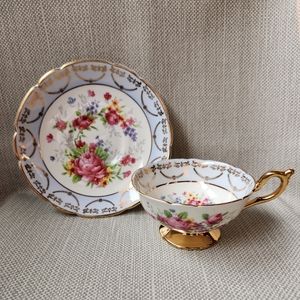 Regency Vintage Bone China Roses Floral Cup And Saucer Wide Mouth Set England